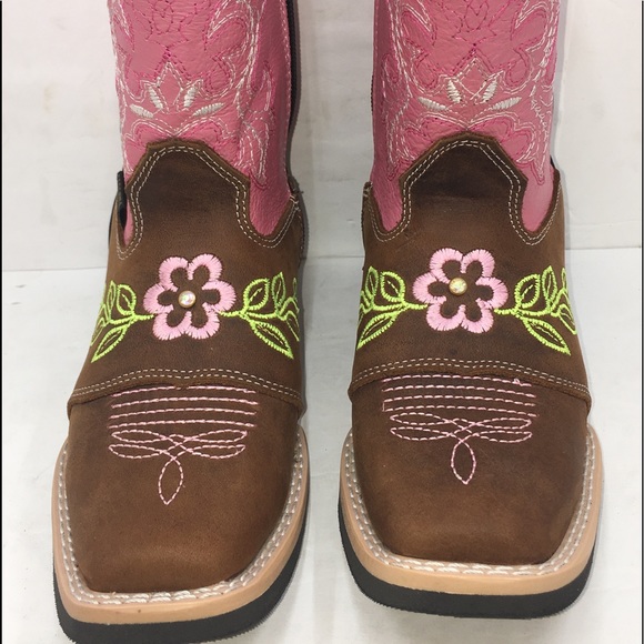 Cowgirl kids Genuine Leather Brown/Pink Boots - Picture 6 of 8